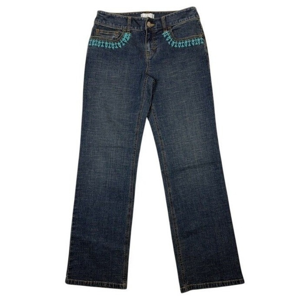 Ann Taylor Loft Jeans Womens 0P Boot Leg Blue Beaded Embroidery Petites